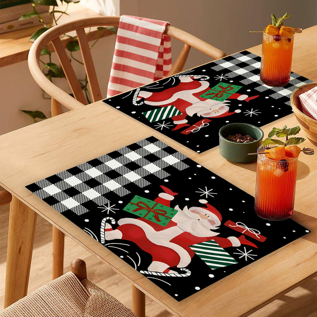 Wholesale 10pcs/pack Household Christmas Linen Printed Placemats Christmas Dining Table Non-Slip Heat Insulation Mats Wholesale Western Dining Table